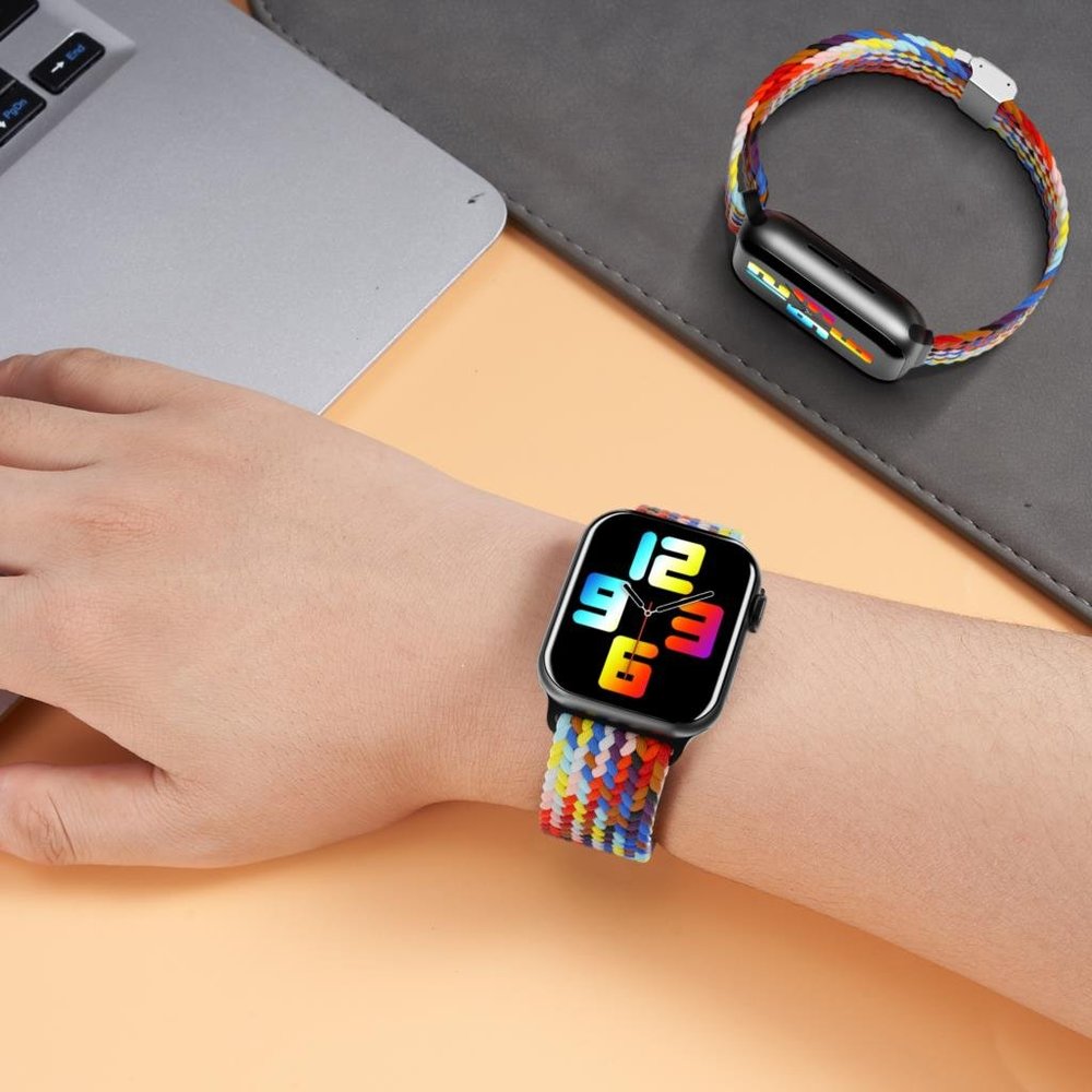 NEW Adjustable Rainbow White Braided Solo Loop For Apple Watch - Picture 3 of 4